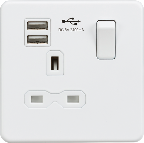 13A 1G Switched Socket with Dual USB A+A - Matt White