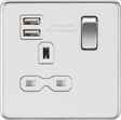 13A 1G Switched Socket with Dual USB A+A - Polished Chrome with White Insert