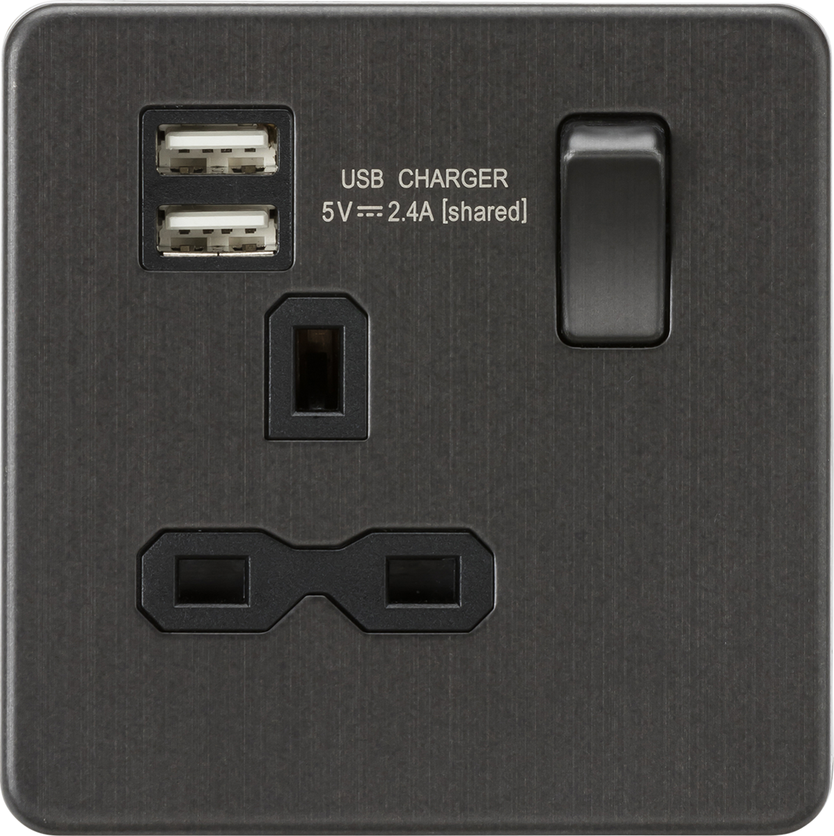 ML Accessories 13A Socket with Dual USB Charger - Smoked Bronze