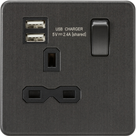 ML Accessories 13A Socket with Dual USB Charger - Smoked Bronze