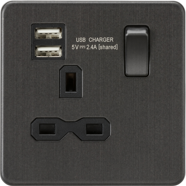 ML Accessories 13A Socket with Dual USB Charger - Smoked Bronze