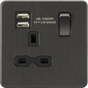 ML Accessories 13A Socket with Dual USB Charger - Smoked Bronze