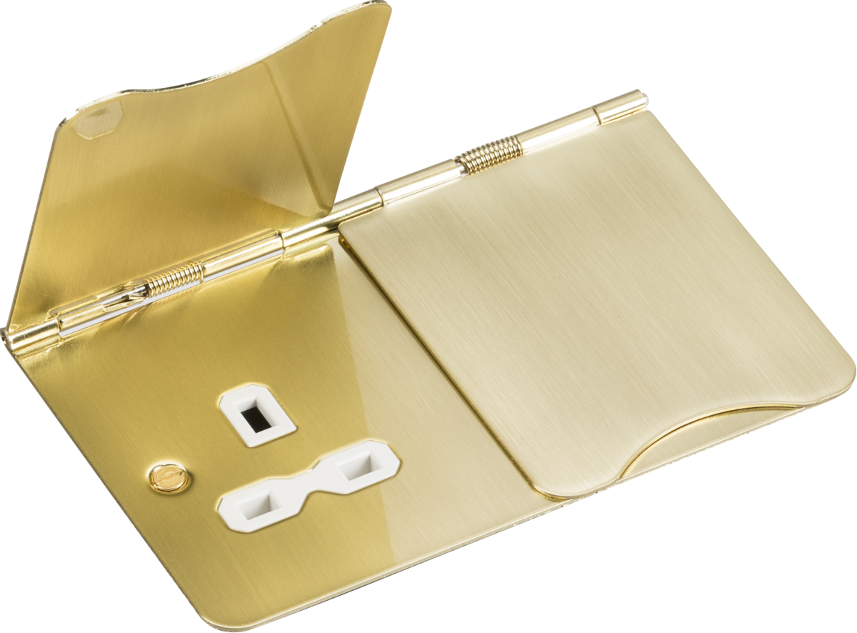 13A 2G Unswitched Floor Socket - Brushed Brass with White Insert