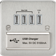 230V Quad USB-A Charger Outlet - Brushed Chrome with Grey Insert