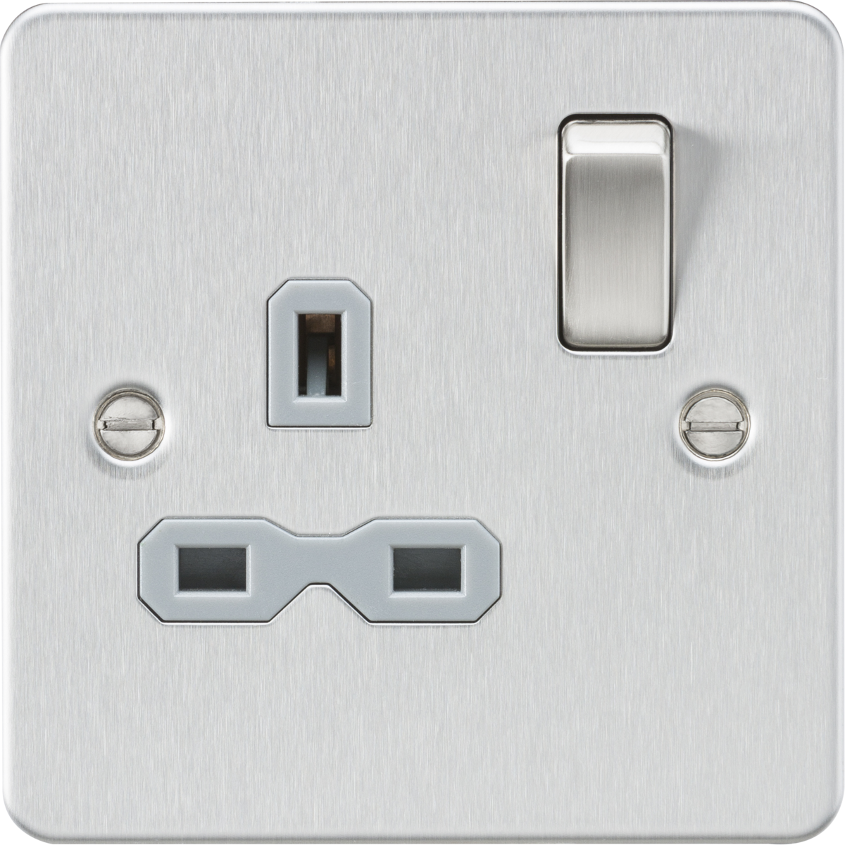 13A 1G DP Switched Socket - Brushed Chrome with Grey Insert