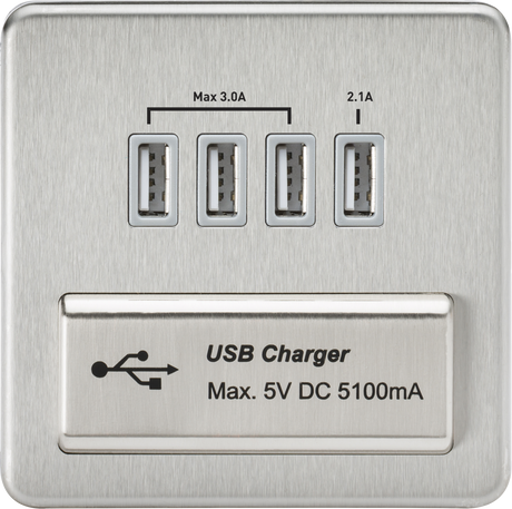 230V Quad USB-A Charger Outlet - Brushed Chrome Finish