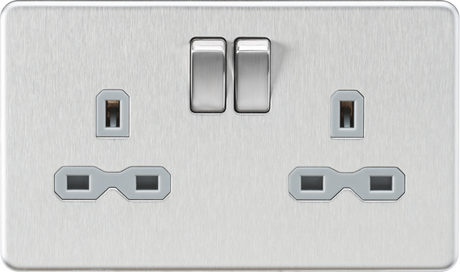 13A 2G DP Switched Socket - Brushed Chrome with Grey Insert