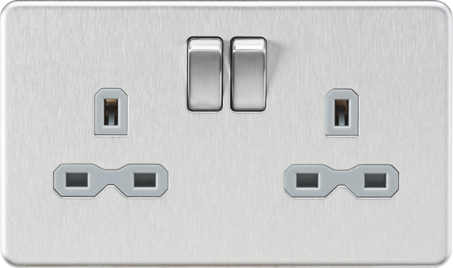 13A 2G DP Switched Socket - Brushed Chrome with Grey Insert