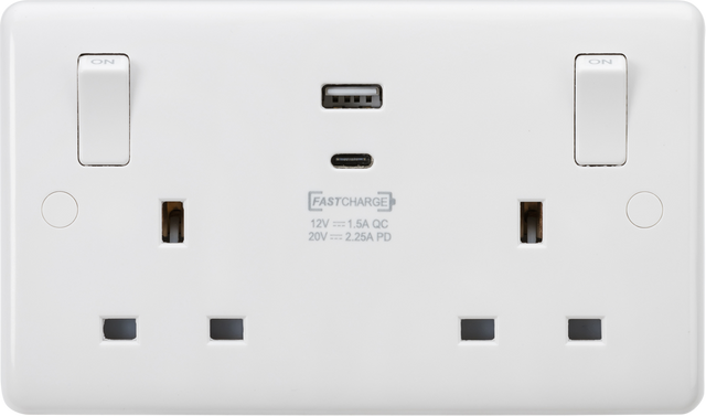 ML Accessories 13A 2G Switched Socket with Dual USB A+C
