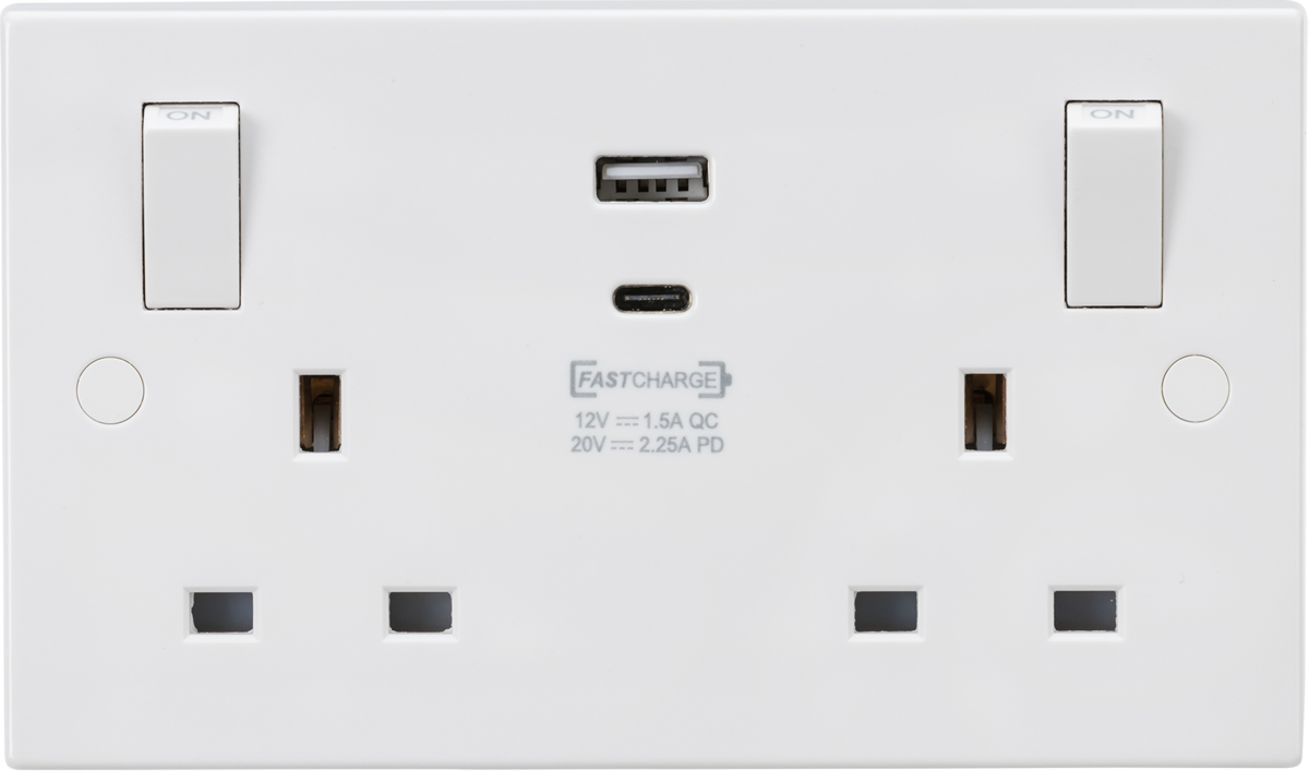 13A 2G SP Switched Socket with Dual USB A+C - SN9003