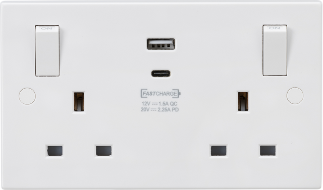 13A 2G SP Switched Socket with Dual USB A+C - SN9003