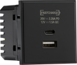 Dual USB A+C Charger Module 20V DC 2.25A Max 45W Black