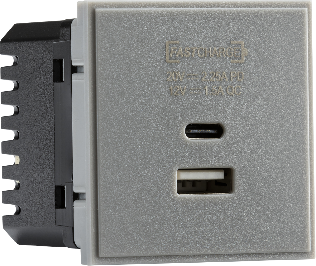 Dual USB A+C Charger Module (20V DC 2.25A Max. 45W) - Grey