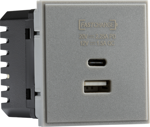 Dual USB A+C Charger Module (20V DC 2.25A Max. 45W) - Grey