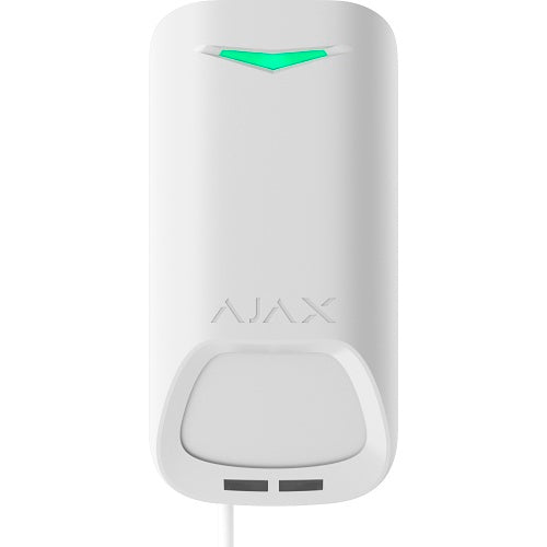 White Ajax Superior MotionProtect G3 Fibra wired motion detector, front view.