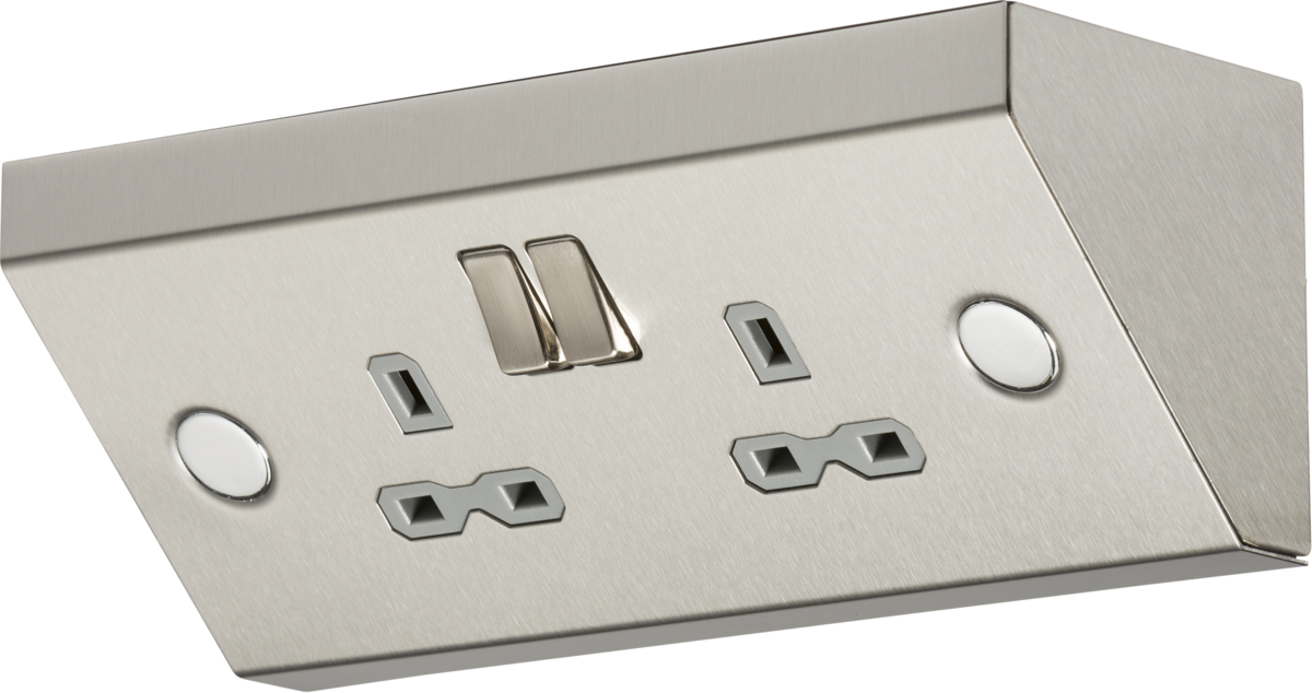 Knightsbridge 13A 2G DP Mounting Socket - Stainless Steel with grey insert