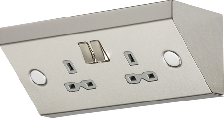 Knightsbridge 13A 2G DP Mounting Socket - Stainless Steel with grey insert