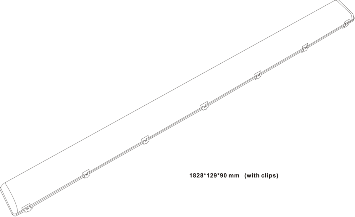 230V IP65 6ft 69W Twin LED Non-Corrosive Emergency fitting side view
