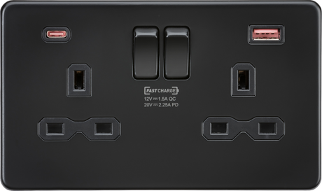 13A 2G DP Switched Socket with Dual USB A+C - Matt Black