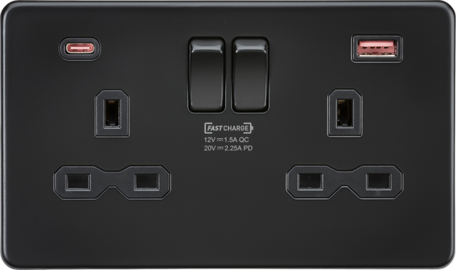 13A 2G DP Switched Socket with Dual USB A+C - Matt Black