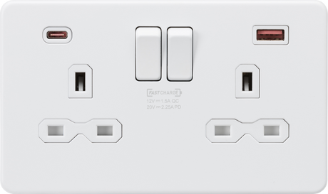 ML Accessories 13A 2G DP Switched Socket with Dual USB A+C, Fastcharge - Matt White