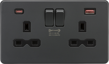 13A 2G DP Switched Socket with Dual USB A+C - Anthracite