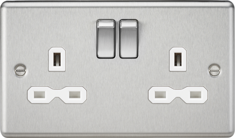 13A 2G DP Switched Socket with Twin Earths - Brushed Chrome with White Insert