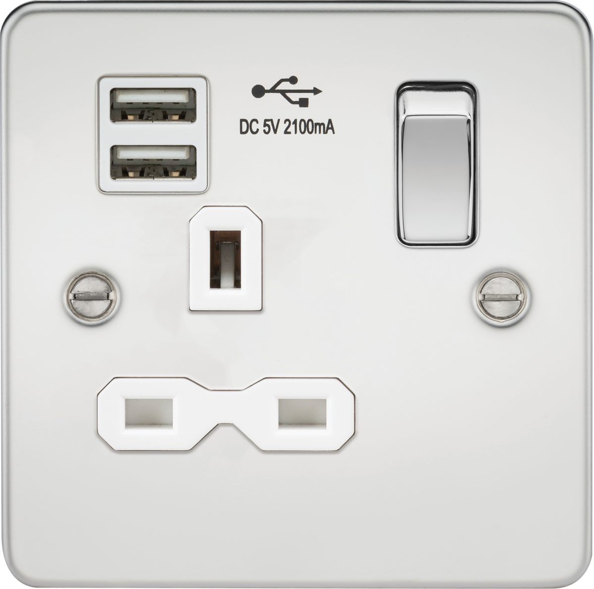 13A 1G SP Switched Socket with Dual USB A+A - Polished Chrome