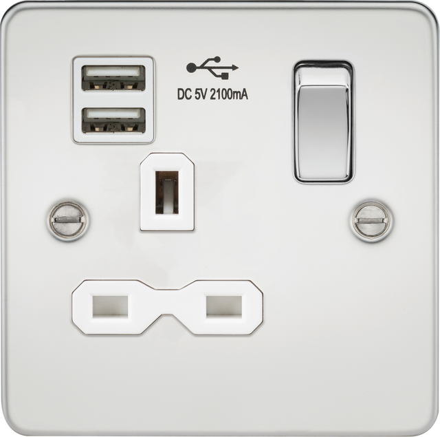 13A 1G SP Switched Socket with Dual USB A+A - Polished Chrome