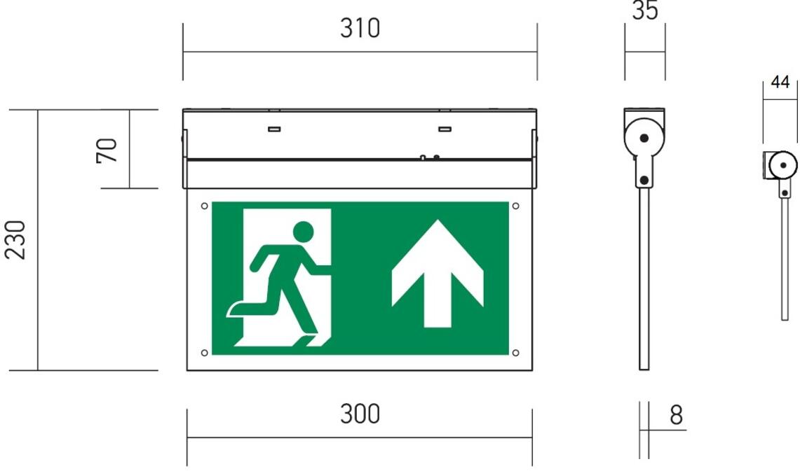 230V IP20 LED Emergency Exit Sign Side View