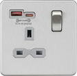 13A 1G Switched Socket with Dual USB A+C - Brushed Chrome