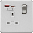13A 1G SP Switched Socket with Dual USB A+C in Brushed Chrome finish