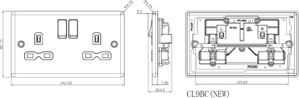 Additional view of 13A 2G DP Switched Socket in Matt Black