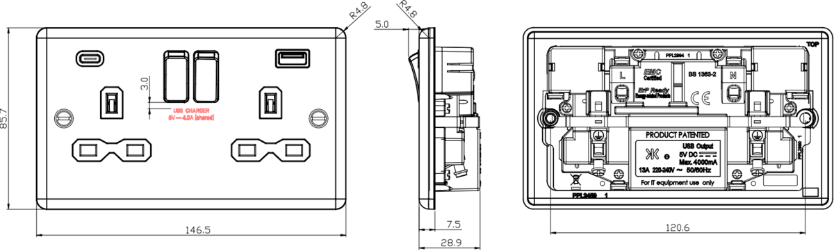 13A 2G SP Switched Socket - Matt Black Image