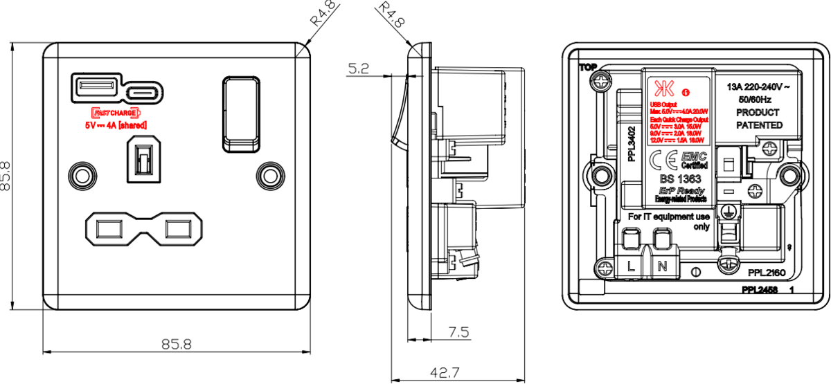 Secondary Image of 13A 1G SP Switched Socket - Matt Black