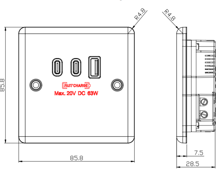 Alternative view of 230V Triple USB Charger Plate - Matt Black