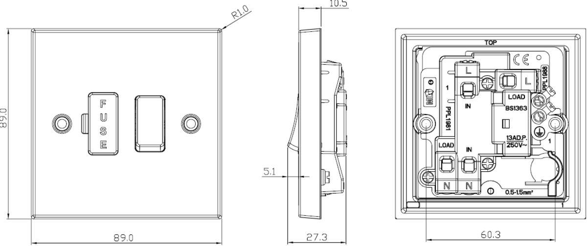 Alternate view of 13A Switched Fused Spur Unit - Antique Brass