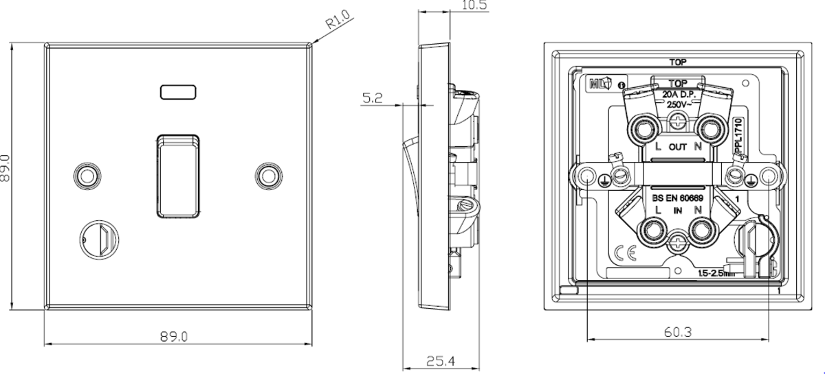 20A 1G DP Switch with Neon - Antique Brass