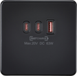 230V Triple USB Charger Plate 2xUSB-C 1xUSB-A - Matt Black