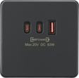 230V Triple USB Charger Plate 2xUSB-C 1xUSB-A - Anthracite