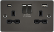 13A 2G SP Switched Socket with Dual USB A+C - Gunmetal with Black Insert