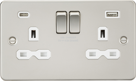 13A 2G SP Switched Socket with Dual USB A+C - Pearl with White Insert