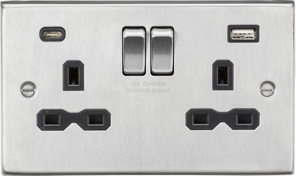ML Accessories 13A 2G SP Switched Socket - Brushed Chrome with Black Insert