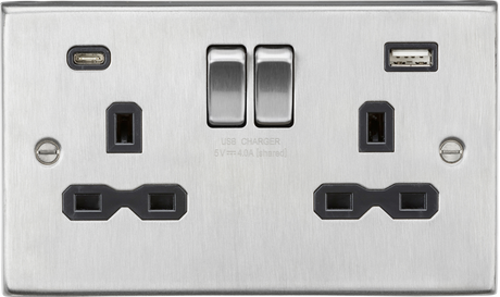 ML Accessories 13A 2G SP Switched Socket - Brushed Chrome with Black Insert