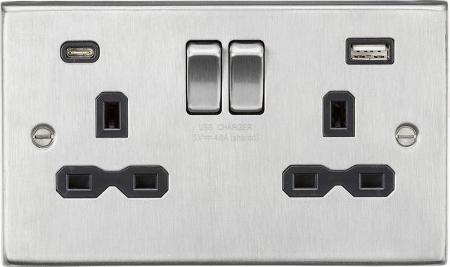 ML Accessories 13A 2G SP Switched Socket - Brushed Chrome with Black Insert