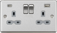 13A 2G SP Switched Socket with Dual USB C+A - Brushed Chrome