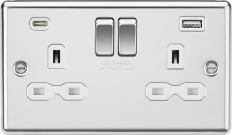 13A 2G SP Switched Socket with Dual USB C+A 5V DC 4.0A - Polished Chrome