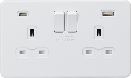 13A 2G SP Switched Socket with Dual USB A+C - Matt White