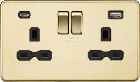 13A Dual USB Socket with Polished Brass Finish