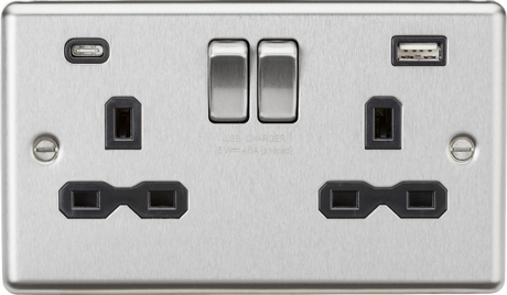 13A 2G SP Switched Socket with Dual USB C+A - Brushed Chrome